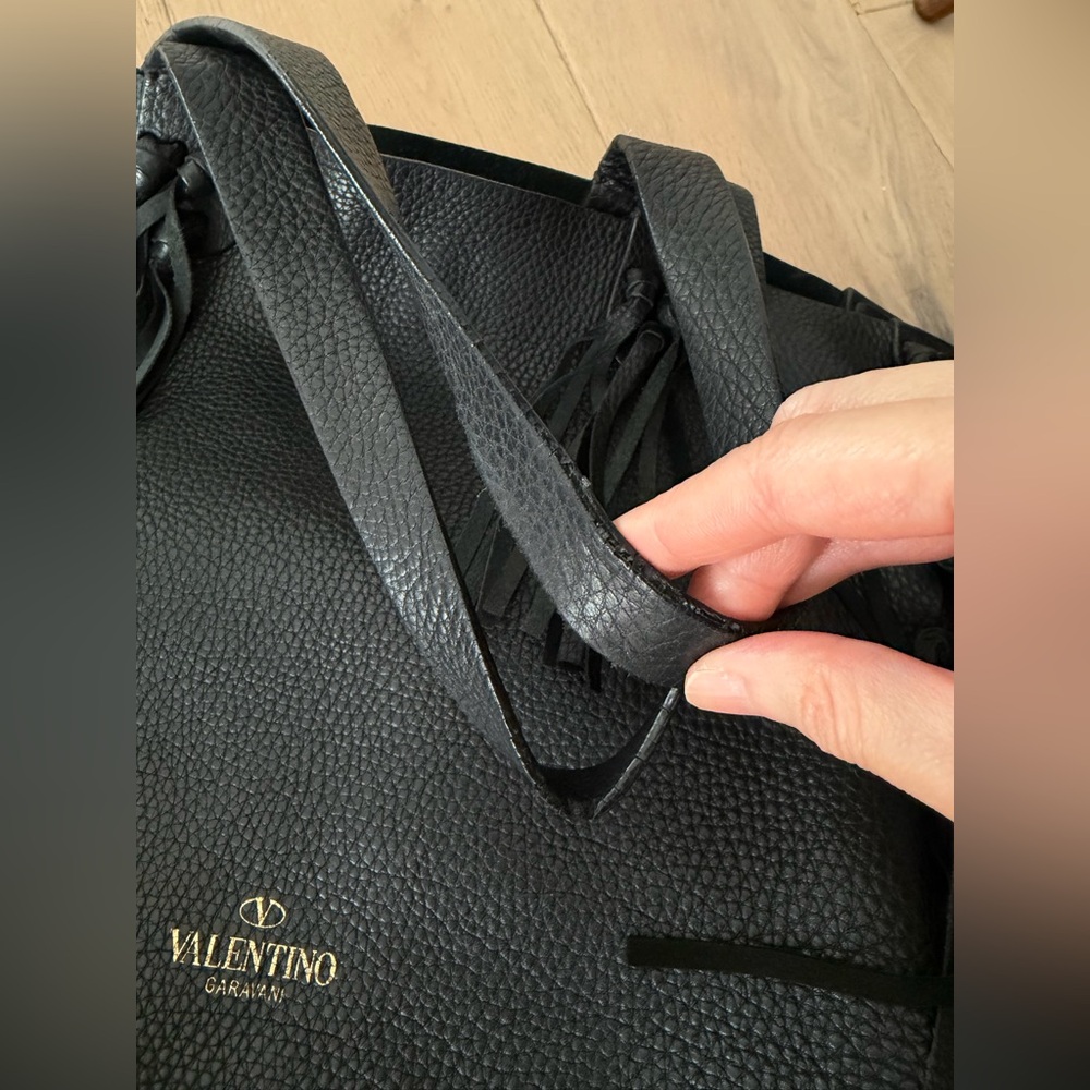 Valentino Black Leather C-Rockee Fringe Tote - Picture 11 of 15
